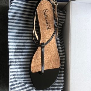 NIB Splendid Black Patent Wedge Sandal Sz 9.5